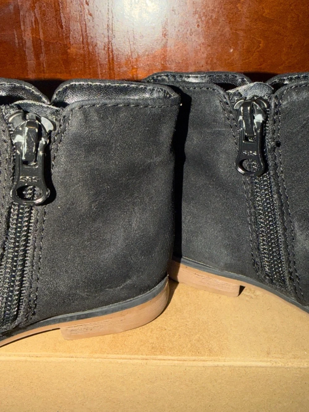 Little girl size 9 Black Suede Ankle Boots with Side Zipper